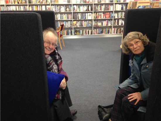 Liz and Maureen testing aucoustic chairs